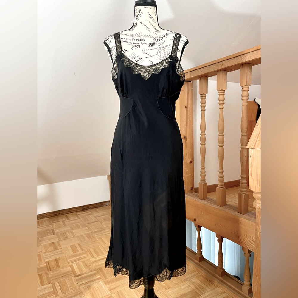 Vintage black slip dress with lace trimming